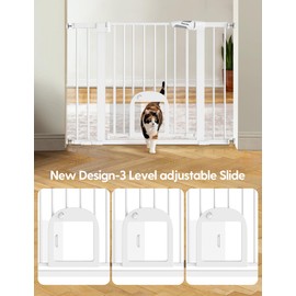 Babelio Baby Gate with Adjustable Cat Door,29-43" Auto Close Durable Pet door for Stairs,Doorways and House,Pressure Mounted,Easy Install,Effortless Walk Thru,White