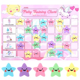 Potty Training Chart for Toddlers with 40 Large Reusable Magnetic Star Stickers, Interactive Reward Chart for Toilet Training (Unicorn)