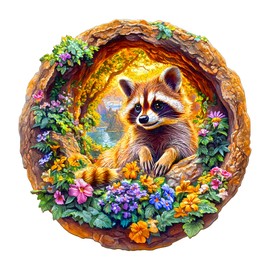 Individz Wooden Puzzle for Adults Children, Unique Animal-shaped Raccoon on Holiday, Wooden Puzzle, Creative Birthday Gift for Adults (L-34 x 33.8 cm, 295 Pieces)