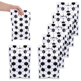 50 Pcs Soccer Goodie Bags, Plastic Soccer Gift Bags, Portable Soccer Candy Bags, Treat Bags for Soccer Theme Party Favor Supplies Decor