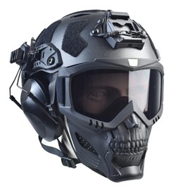 Airsoft Mask Full Face and Paintball Mask with Detachable Anti Fog Goggles & Airsoft Helmet with Tactical Headset,Ear Hearing Protection Noise Cancelling (Grey Lens Mask & Helmet)