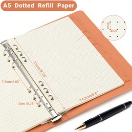 2 Pack A5 Dot Grid Paper,100GSM Thick,6-Hole Punched,A5 Dotted Paper Refill for Filofax Planner/Binders/Organizer,80 Sheets (160 Pages),8.25x5.6 Inch,Beige