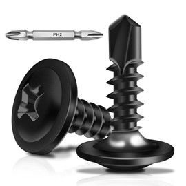 Pack of 50 self-tapping screws, 4.8 x 13 mm, self-tapping screws, stainless steel, Phillips screws, black oxide, with screwdriver bit