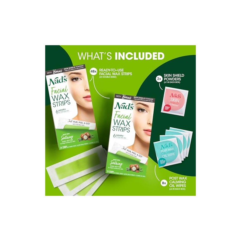 Nad's Hypoallergenic Facial Wax Strips, 24 strips (Pack of 2)