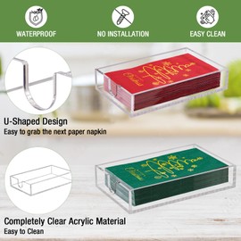 Napkin Holder, 2 Pack Acrylic Napkin Holder for bathroom, Clear Napkin Holder for Table Kitchen, Flat Napkin Holder for Dinner Hotel Restaurant, Acrylic Tray for Paper Napkin & Hand Towel