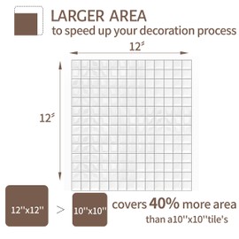 Peel and Stick Tile Backsplash Decorative Wall Tile Self Adhesive for Kitchen Bathroom Laundry, Pure White with Gray Grout Design, 12" x12“, 5 Sheets