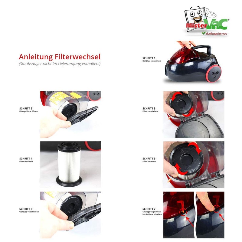 MisterVac Lamellar Filter Replacement Filter Compatible with Progress Bagless PC1845