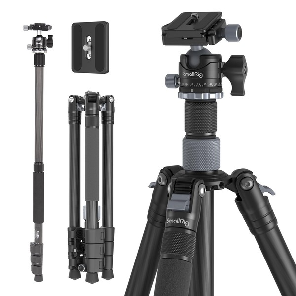 SmallRig Upgraded 62.2" Carbon Fiber Tripod Monopod with Center Column,
