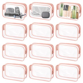 Bruislard 12 Pcs Clear Makeup Bag for Women with Zipper, Waterproof PVC Plastic Small Clear Cosmetic Bags, TSA Approved Toiletry Pouch for Women Men Organizing