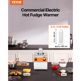 VEVOR Electric Bottle Warmer with Bottle, 0.8L Commercial Cheese Dispenser, Hot Fudge Warmer 86-185℉ Temp Adjustable, Plastic Bottle Nacho Cheese Sauce Warmer for Hot Fudge Cheese Caramel, Square