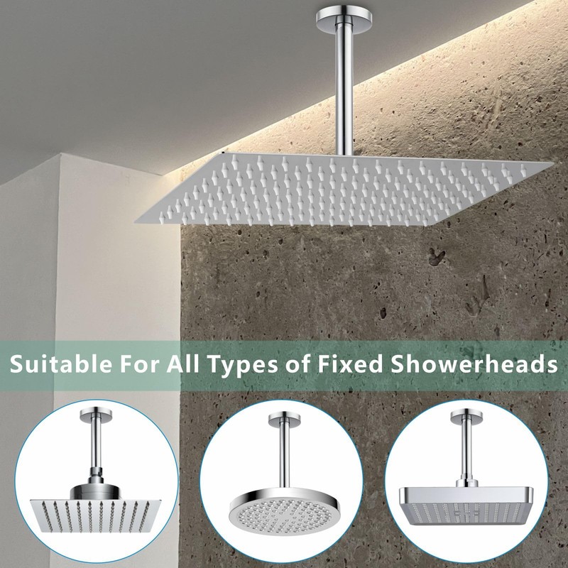 Voolan Shower Arm with Flange, Ceiling Mounted Fixed Shower Pipe,