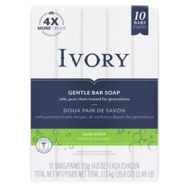 Ivory Gentle Bar Soap - Aloe Scent (10 Bars/Pack), 31.7oz