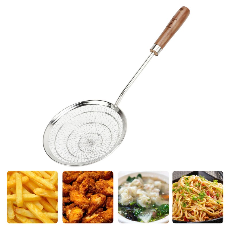 Strainer Spoon Long Wooden Handle 304 Stainless Steel Anti Scald