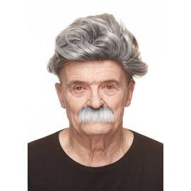 Mustaches Selbstklebender Grandpa's Gefälschter Schnurrbart, Neuheit, Falsche Gesichtsbehaarung, Kostümzubehör für Erwachsene, Grau mit Weiß Farbe