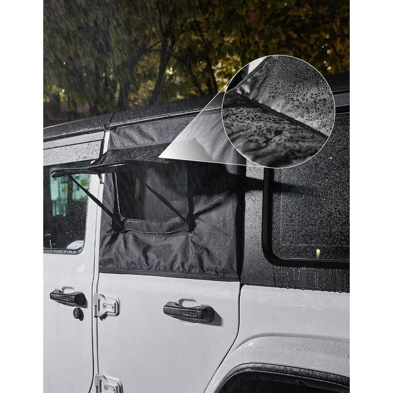 JOYTUTUS Rear Wrangler Side Window Sun Shade Rain Cover Camping