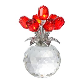 Crystal Red Rose Figurines Gifts for Women Valentine's Day, Glass Bouquet Ornament for Mother's Day Birthday Christmas Ruby Collectible Flowers Anniversary Floral Presents for Her