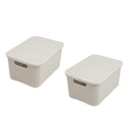 BranQ - Home essential 5901098045704 Rattan Basket Set of 3 Size S 7L Plastic PP Cream 28.5 x 19.5 x 12.9 cm (L x W x H)