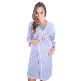 Mija - Maternity and Nursing/Breastfeeding Very Nice Dressing Gown 2067 (Uk18 / XXXL, Grey/Pink)