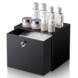 LANDNEOO Disposable Face Towel Container Box Compatible with Clean Skin Club Clean Towel XL, AcrylicTowel Storage Bin with Drawer, Makeup Organizer stackable holder, Ideal for Vanity, Bathroom, Black