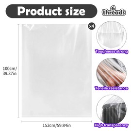 KWJEIULSOQ 3 Extra Large Plastic Bags, 100×152cm (40×60 In) Large Clear Plastic Bags, Moisture-Proof And Dustproof Clear Storage Bag, Suitable for Luggage, Furniture, Chairs, Plush Toys