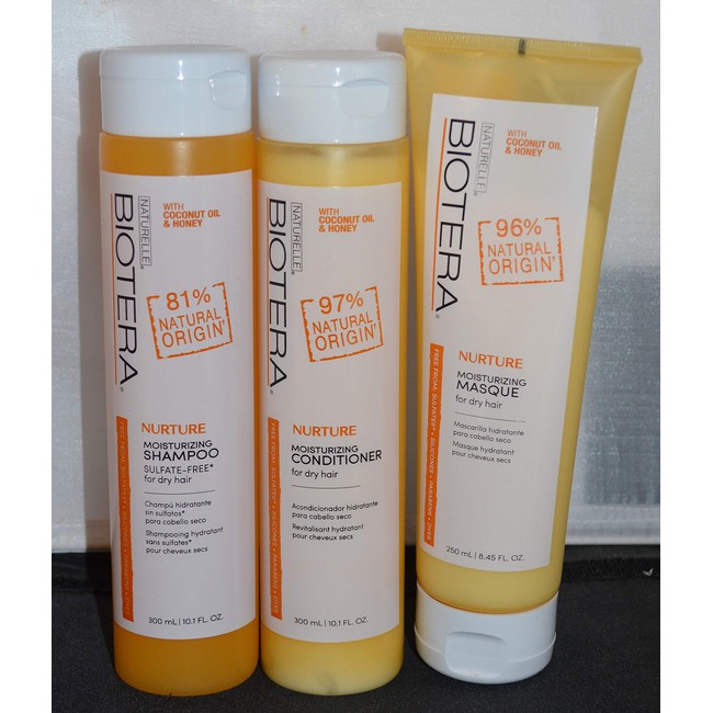 Biotera Nurture Moisturizing Shampoo, Conditioner, Masque Set - Color Safe - Paraben Free