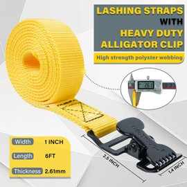 4Pk 1" x 6ft Lashing Strap with Alligator Thumb Buckle Cargo Secure Webbing Up to 450lbs,Yellow