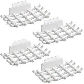 Soap Bar Holder for Shower Wall, Self Draining Soap Dish with Hooks, No Drilling, Bathtub Kitchen Sink Waterproof Adhesive Wall Mounted Dish (4 Pack, White)