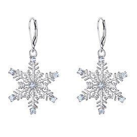 EVER FAITH 925 Sterling Silver Clear CZ Ear Accessories Jewelry Winter Snowflake Leverback Earrings for Women