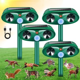 4 Pack 2025 Solar Ultrasonic Repellent Outdoor Cat Squirrel Rabbit Deer Repellent Devices Skunk Repellent for Yard with Motion Detection Animal Deterrent Light for Dog Racoon Rodent Mole