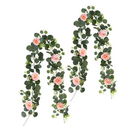 2 pcs 11.8 FT Artificial Eucalyptus Garland, Hanging Rose Wreath, Spring Silk Flower Decoration, Perfect for Home, Wedding, and Party Décor, Ideal for Mantels, Walls, and Table Centerpieces (Pink)