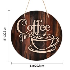 Rundes Holzschild zum Aufhängen, Motiv: Coffee Time, für Zuhause, Büro, Wandkunst, Dekoration, Türhänger, Geschenk, 20,3 x 20,3 cm