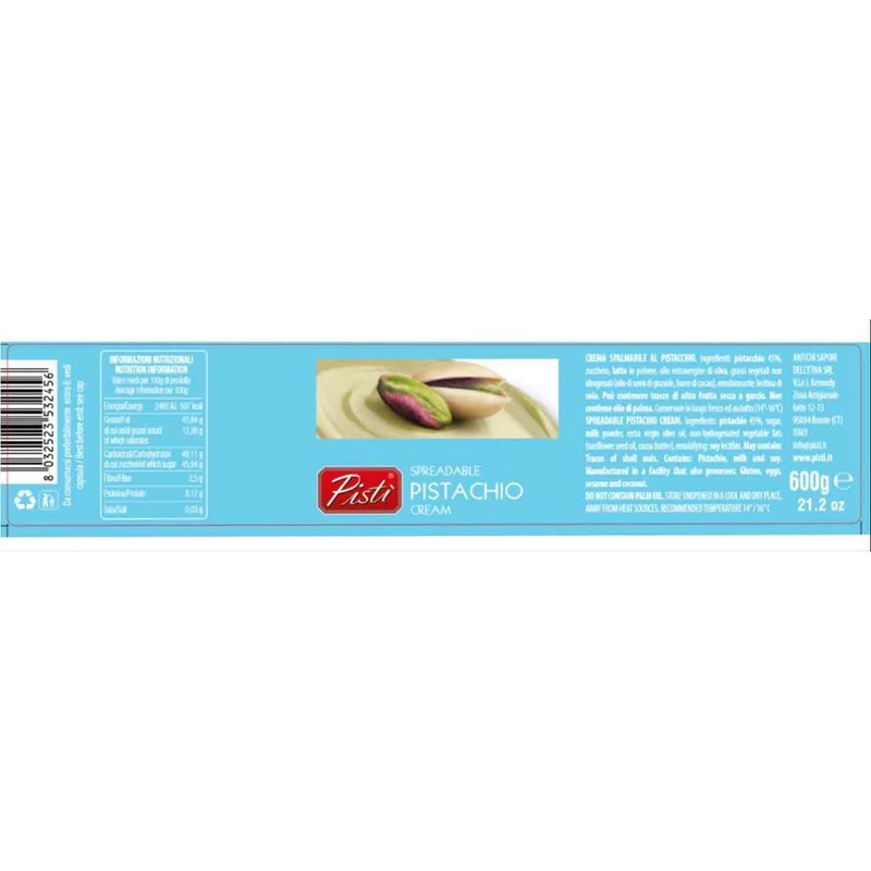 Pisti Sicilian Pistachio Cream Spread Baking Spreadable Smooth Paste Jar