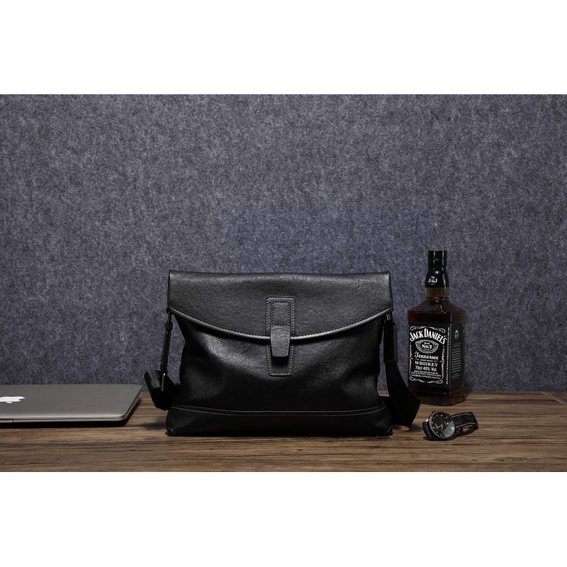 FSD.WG Men's Shoulder Bag, Messenger Bag, Genuine Leather, black a