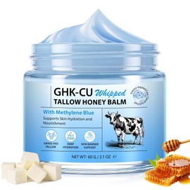 GHK-Cu Crema peptídica para cara, hierba seca alimentada con hierba y bálsamo de miel para cara y cuerpo, firmeza de la piel e hidratación profunda, adecuada para todo tipo de piel, 2 onzas