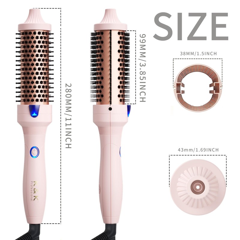 K&K 1.25 Inch Heated Curling Brush with Ceramic Tourmaline Ionic