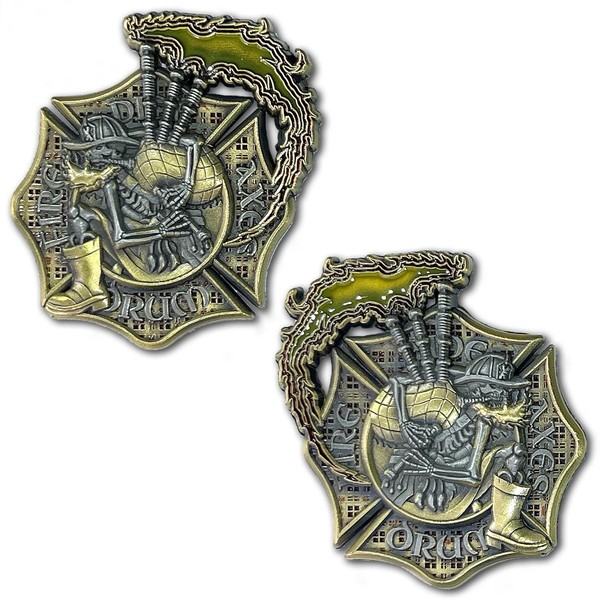 Firefighter Pipe and Drum Celtic Bagpipes Firefighting Collectible Challenge Coin