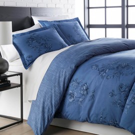 Southshore Fine Living, Inc. Twin Size Bedding Comforter Set, Down Alternative Floral Comforter with Matching Pillow Sham, Bedspread Coverlet Set for Twin/XL Bed, Reversible Bed Ensemble, Blue & White