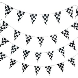 DBOO 10 Meters Cloth Checkered Pennant Banner Racing Flag Banner Party Accessory for Race Theme Birthday Party Decoration,black and white bunting