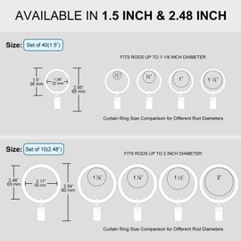 Coideal Curtain Rings with Clips Silver 55mm,10 Pack Extra Large 2 1/2 Inch Nickel Metal Drape Ring for Drapery, Fit 2 Inch Rod