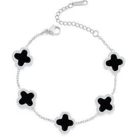 SHINYY Four Leaf Clover Bracelet for Women | 18K Gold Plated Lucky 4 Leaf Link Bracelet | Crystal Jewelry Gift for Her, Normal, 18K Gold Plated, Cubic Zirconia