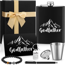 Yiyiring 8 Pcs Godfather Proposal Gift Will You Be My Godfather Gift Set Includes Flask Bracelet Keychains Cards Pen Box for God Father Uncle from Godchild Baptism Father's Day(Goddad)