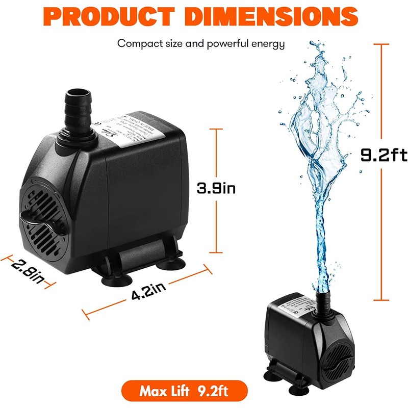 Simple Deluxe 550GPH Submersible Pump (2082L/H, 45W) with 9.2ft High