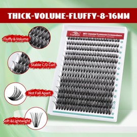 FADVAN Cluster Eyelash Extensions 280pcs 50D Lash Clusters DIY Lash Extensions Wispy Faux Mink Eyelash Clusters Mix 8-16mm D-Curly Individual Lashes