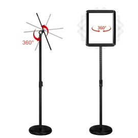 SCZS Floor Sign Stand Adjustable Pedestal Sign Holder Stand, Poster Stand Aluminum Snap Open Frame for 11x17 Inches with Heavy Round Base, Both Vertical and Horizontal Sign Displayed (Black,2Pack)