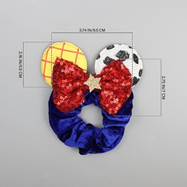 JIAHANG Velvet Mouse Ear Hair Scrunchies, Snow Captain Themed Sequins Bow Ponytail Holder Hair Ties 4 Pack for Women Girls(royalblue)