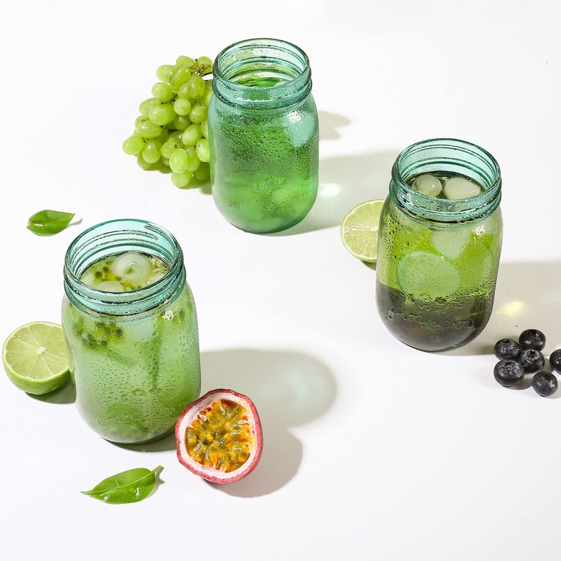 16 oz Teal Mason Jars with Lids，Regular Mouth Canning Jar,