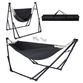 Chloraeon 2-in-1 Kids Hammock & Swing Chair - Adjustable Folding Chair with Collapsible Steel Stand, Portable for Camping, Travel, Patio & Indoor Use, Includes Carrying Case, Supports 440 LBS