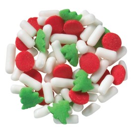DECOPAC Christmas Trees & Holiday Dots Quins, 20.5oz, Fancy Sprinkles In Red, Green & White, Festive Edible Candy Sprinkles in Handheld Container For Celebration Cakes, Cupcakes, Cookies