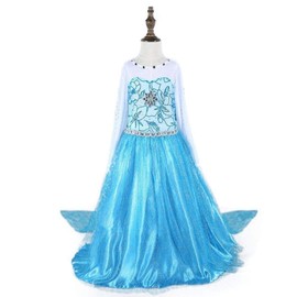 Freshbaffs Queen Snowflakes Maxi Dress Costume Party Fancy Dress with Accessories 6-7years