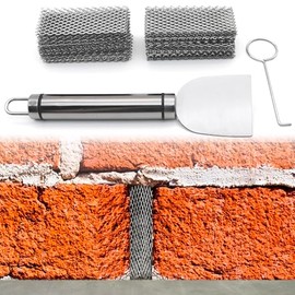 Stainless Steel Brick Weep Hole Covers for Brick Walls - 100 Pack Diamond Hole Brick Weep Hole Inserts (0.1in x 0.2in Aperture) with Hook and Spatula for Easy Installation and Replacement